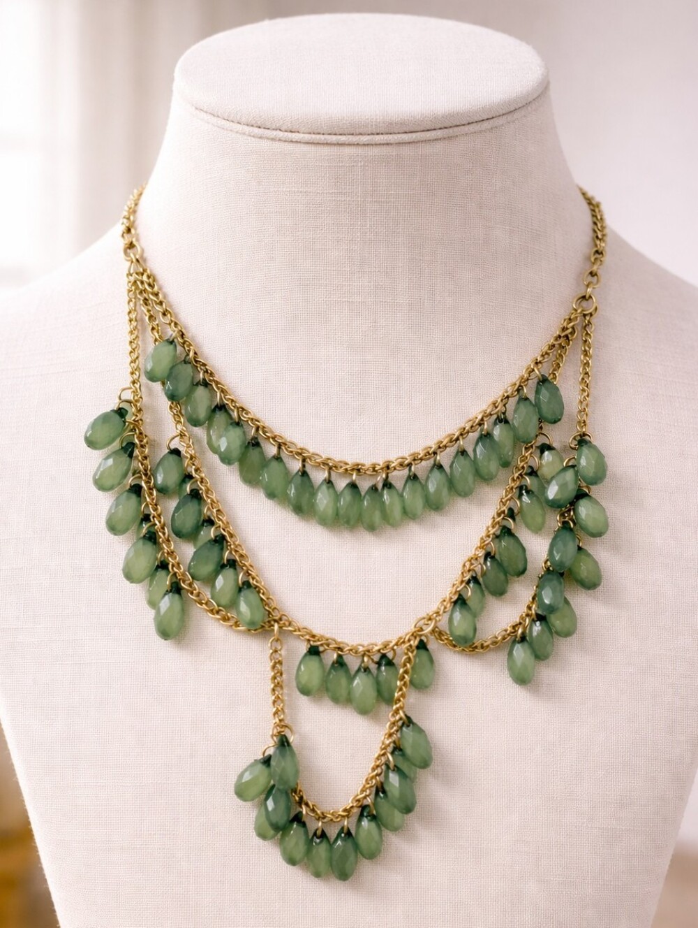 Elegant Multi-Strand Green Teardrop Necklace